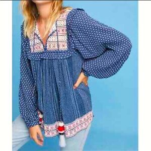 Anthropologie Hemant & Nandita Small Serafina Peasant Boho Top S